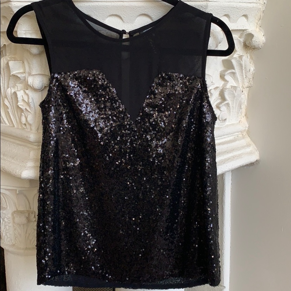 ANDREE BLUE PERFECT!!! SUPER CHIC Black Sequined/Illusion Top